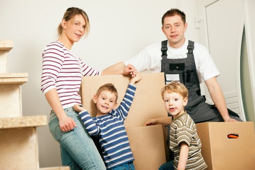 Removal van and packed boxes ready for a house move in Kentish Town