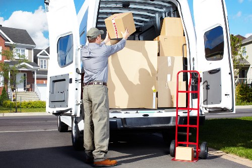 Packed boxes and a desk prepared for student relocation in Kentish Town